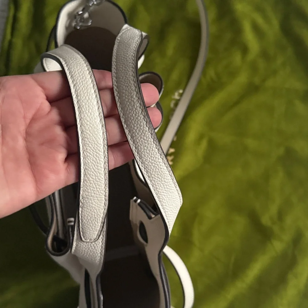 TORY BURCH Small Romy Tote Light Cream Leather Bag Handbag Silver Accents - Picture 10 of 16